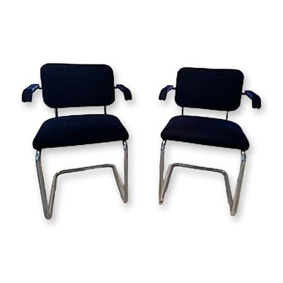 Sale Photo Thumbnail #86: Pair of Marcel Breuer Dark Blue Mohair Chairs