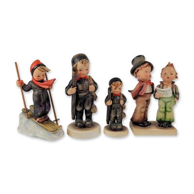 Sale Photo Thumbnail #302: 4pc Goebel Hummel Childhood Trade & Winter Vignette Figurine Collection