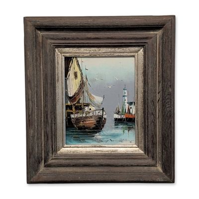 Sale Photo Thumbnail #358: Oil on Canvas Maritime Harbor Scene Signed