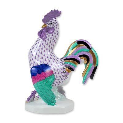 Sale Photo Thumbnail #576: Herend Hungarian Porcelain Purple Fishnet Rooster Figurine