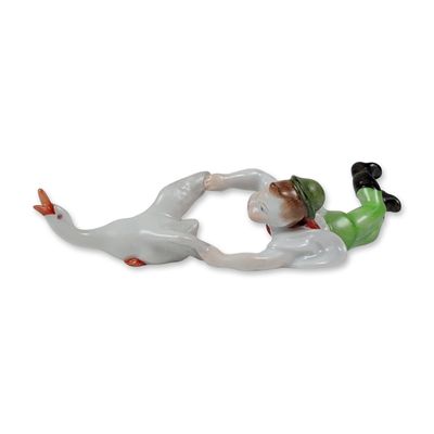 Sale Photo Thumbnail #293: Herend Hungary Hand-Painted Porcelain Boy and Goose Figurine
