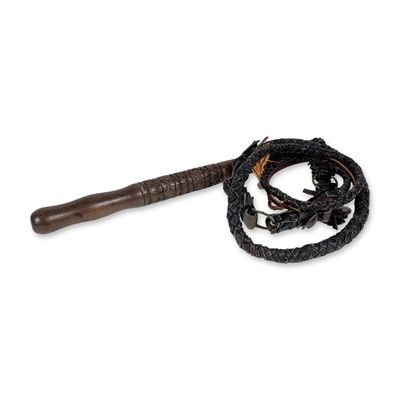 Sale Photo Thumbnail #98: Hand-Carved Wood and Braided Leather Bullwhip