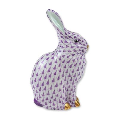 Sale Photo Thumbnail #569: Herend Hungary Lilac Fishnet Porcelain Rabbit Figurine