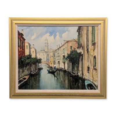 Sale Photo Thumbnail #14: David. L. Brooks (American 20th-21st Century) Oil on Canvas, Venetian Canal, Signed