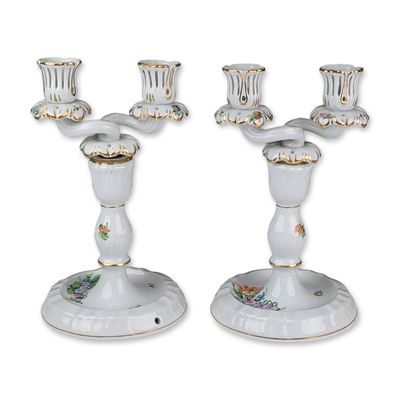 Sale Photo Thumbnail #368: Pair of Herend Hungarian Porcelain Floral Candelabras