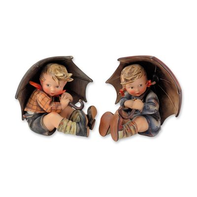 Sale Photo Thumbnail #590: 2pc Goebel Hummel "Umbrella Boy" & "Umbrella Girl" Figurine