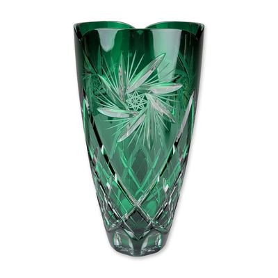 Sale Photo Thumbnail #304: Bohemian Czech Emerald Green Cut Crystal Vase
