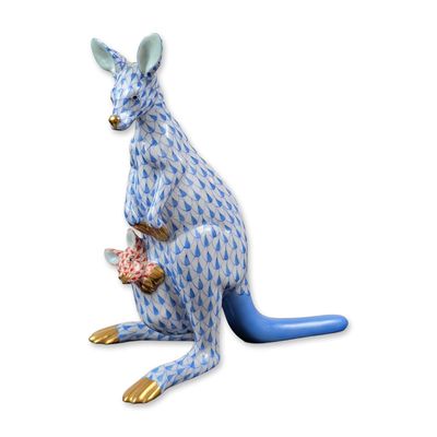 Sale Photo Thumbnail #556: Herend Porcelain Blue and Red Figurine, Kangaroo with Baby 15328