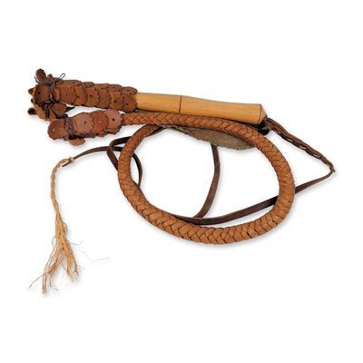 Sale Photo Thumbnail #386: Traditional Hungarian "Karikas Ostor" Braided Leather Folk Art Display Whip