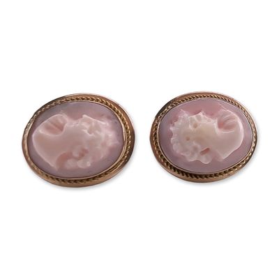 Sale Photo Thumbnail #103: Italian 14K Yellow Gold Carved Shell Cameo Earrings