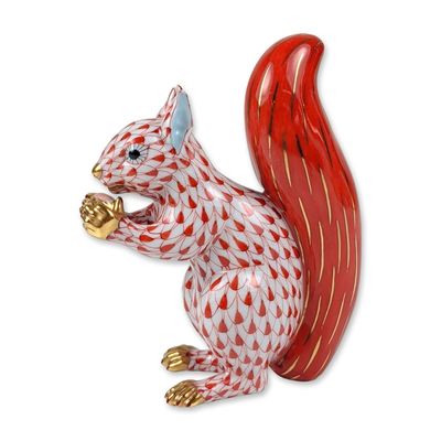 Sale Photo Thumbnail #583: Herend Hungarian Red Fishnet Porcelain Squirrel Figurine