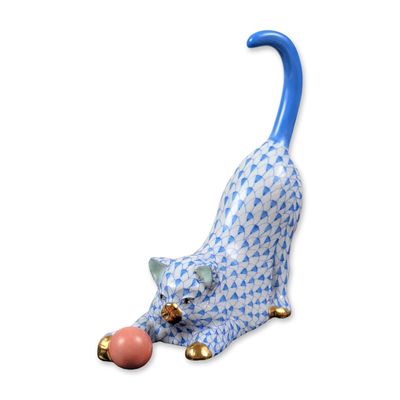 Sale Photo Thumbnail #278: Herend Porcelain Blue Figurine, Cat with Ball 15309