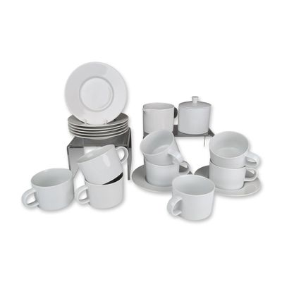 Sale Photo Thumbnail #47: 18pc Crate and Barrel White Porcelain Cup and Saucer Set