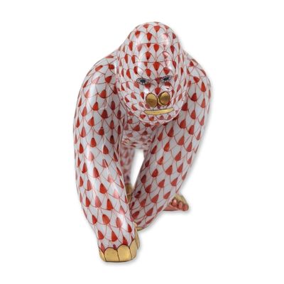 Sale Photo Thumbnail #296: Herend Hungarian Red Fishnet Porcelain Gorilla Figurine