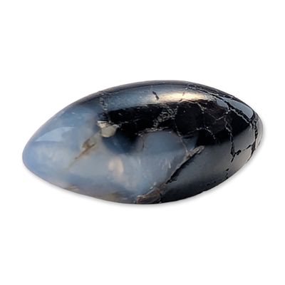 Sale Photo Thumbnail #129: Black and Blue-Gray Marbled Marquise Cabochon Gemstone