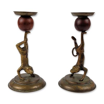 Sale Photo Thumbnail #588: Arthur Court Brass Monkey Acrobat Candlesticks