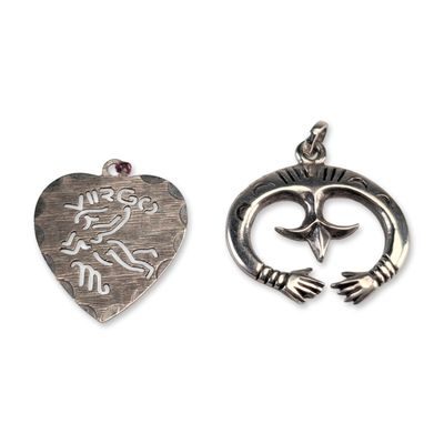Sale Photo Thumbnail #402: 2pc Sterling Silver Virgo Heart and Stylized Naja Pendants