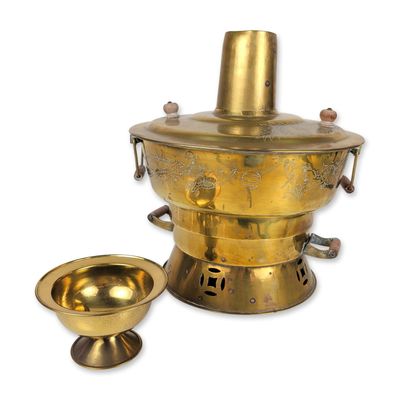Sale Photo Thumbnail #545: Vintage Hong Kong Brass Dragon and Phoenix Hot Pot Set
