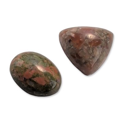 Sale Photo Thumbnail #538: Pair of Loose Polished Unakite Cabochons