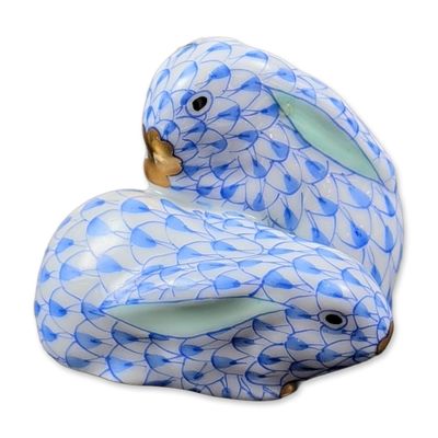 Sale Photo Thumbnail #571: Herend Porcelain Blue Figurine, Pair of Rabbits 5324