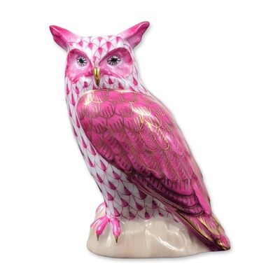 Sale Photo Thumbnail #564: Herend Porcelain Raspberry-Pink Figurine, Great Horned Owl 16032