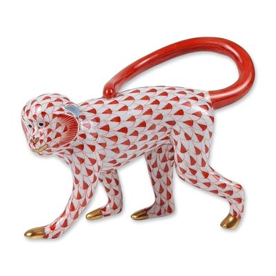 Sale Photo Thumbnail #559: Herend Red Fishnet Walking Monkey Figurine