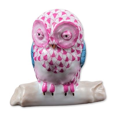 Sale Photo Thumbnail #565: Herend Porcelain Raspberry-Pink Figurine, Owl on Branch 15616