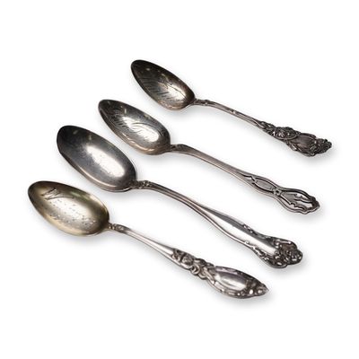Sale Photo Thumbnail #372: 4pc American Sterling Silver Floral Motif Spoons