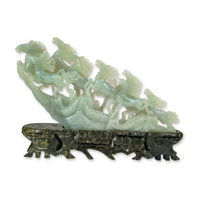 Sale Photo Thumbnail #9: Chinese Carved Serpentine Eight Galloping Horses Sculpture