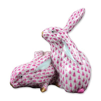 Sale Photo Thumbnail #573: Herend Porcelain Pink Figurine, Pair of Rabbits 5269