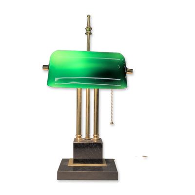 Sale Photo Thumbnail #91: Art Deco Style Brass and Marble Banker Lamp