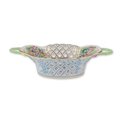 Sale Photo Thumbnail #43: Herend Queen Victoria Pattern Hand Painted Porcelain Pierced Basket