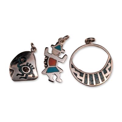 Sale Photo Thumbnail #116: 3pc Southwestern Style Inlay Silver Pendants