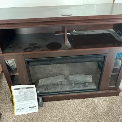 Electric Fireplace with Side Cabinets.  Provides Heat.