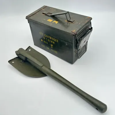 Military Surplus Metal 7.62MM Ammo Can and Folding Entrenching Tool Shovel Set