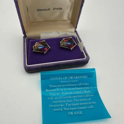 Swank Swarovski Austrian Crystal Cufflinks, Grand Prix Gold-Tone Men's Jewelry with Box