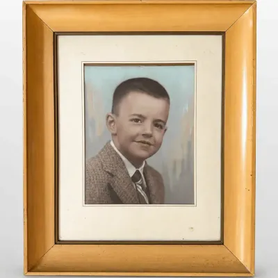 Vintage Hinchliffe Signed Framed Portrait of a Young Boy, 21.5" x 25.5" Wood Frame