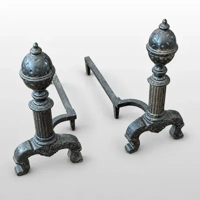 Vintage Cast Iron Fireplace Andirons Pair 
