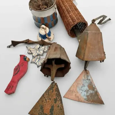 Rustic Hanging Wind Chimes Garden Decor Ceramic and Metal