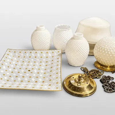 Milk Glass Hobnail Shades, Mid-Century Square Ceiling Cover, and Flush Mount Light Fixture Parts