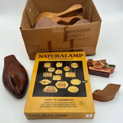 InterDesign Naturalamp All Wood Hanging Lamp Kit with Vintage Wood Decoys and Decor
