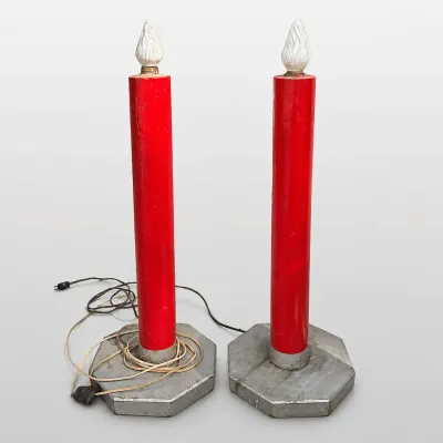Large Red Electric Christmas Candle Holiday Lights with Silver Bases, 29-Inch Pair