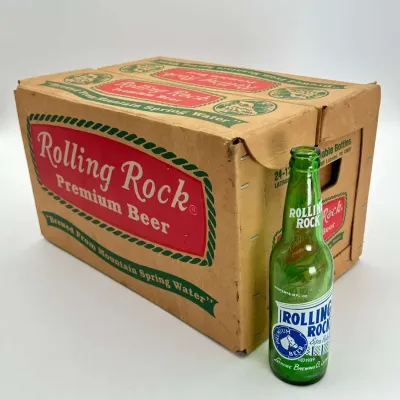 Rolling Rock Beer Case and Green Glass Bottles 24pieces
