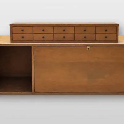 Mid-Century Modern Style Drop-Front Cabinet & 10-Drawer Tabletop Organizer Set