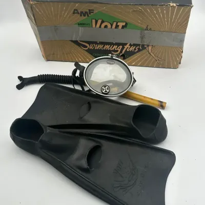 AMF Voit Skin Diver Swimming Fins with Box, Dacor Diving Mask & Snorkel