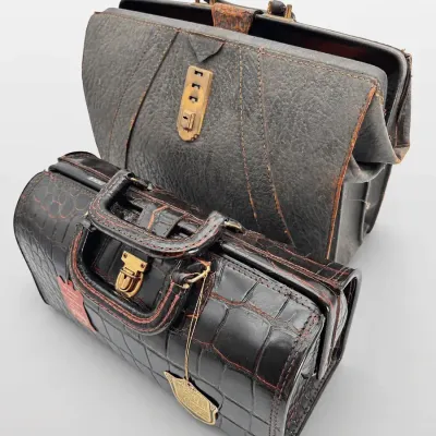 W. D. Byron & Sons Vintage Leather Medical Bags Set of 2 Brown Alligator Embossed Steerhide
