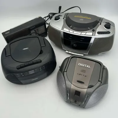 Sony, Coby, Jensen, and GFM Vintage Portable Radio and CD Player Set of 4