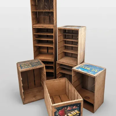 Wooden Apple Crates and Shelving Units