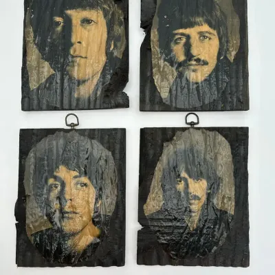 The Beatles Wall Art Set of 4 Bark Wood Plaque Portraits