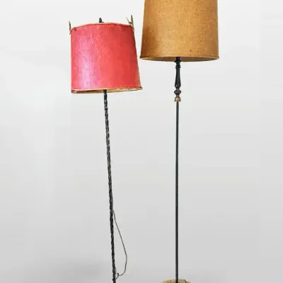 Pink Fiberglass Shade and Burlap Shade Pair